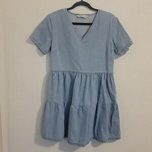PRIMARK Blue Washed Tiered Jeans Dress Size 10 Excellent Condition